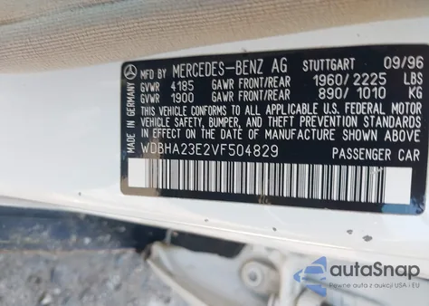 1997 Mercedes-Benz C 230 из США, поврежденный, VIN WDBHA23E2VF504829